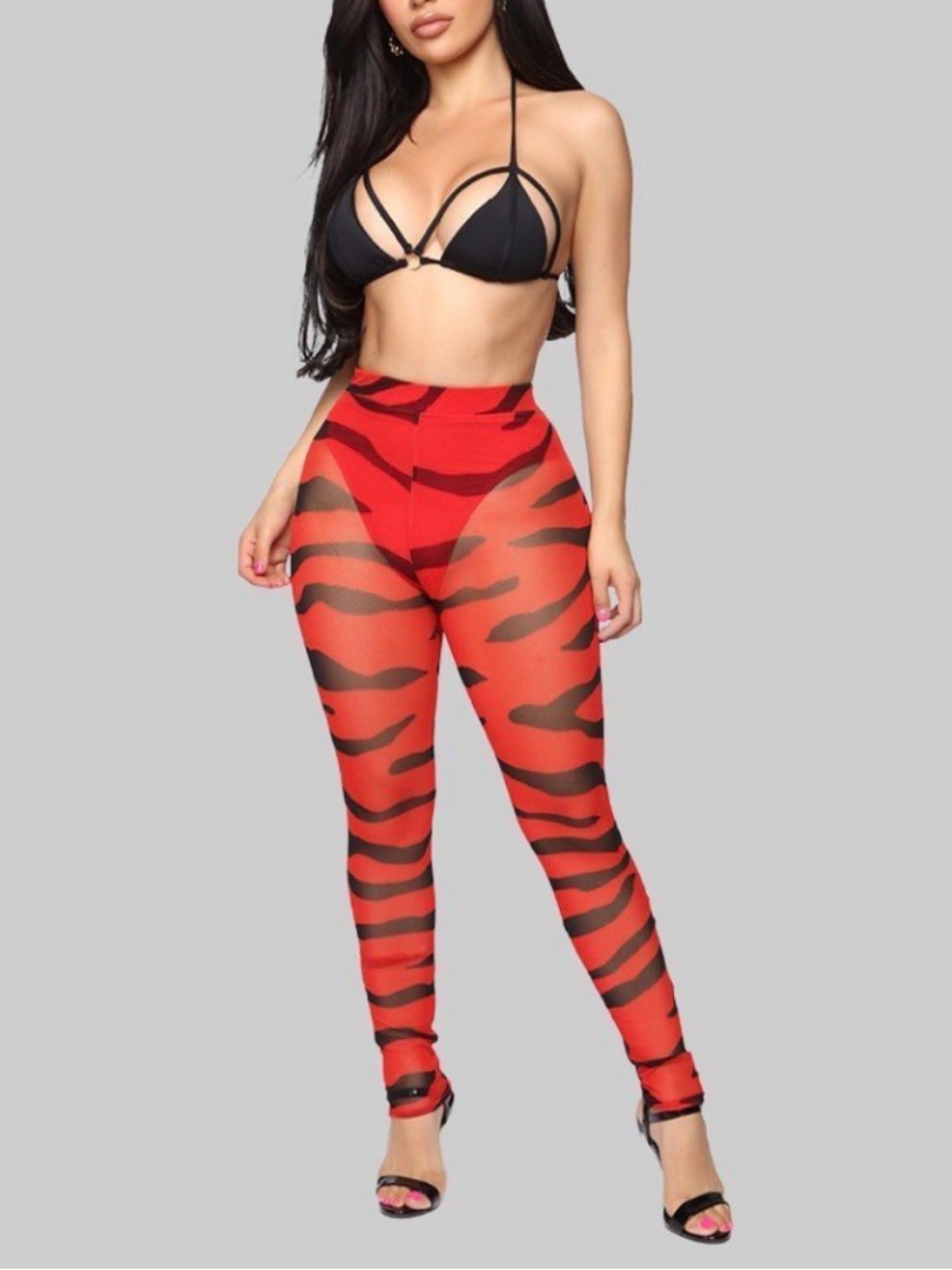 Fashion Nova Red and Black Animal Print Leggings